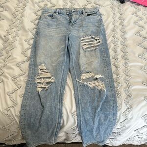 AE stretch curvy mom jeans ripped
